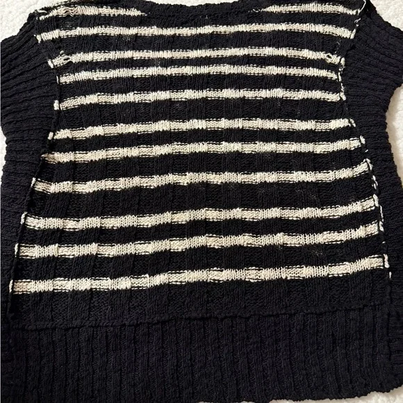 Free People Sweater Womens Small Black Striped Crop Boxy Cap Sleeve Beachy - Picture 6 of 8